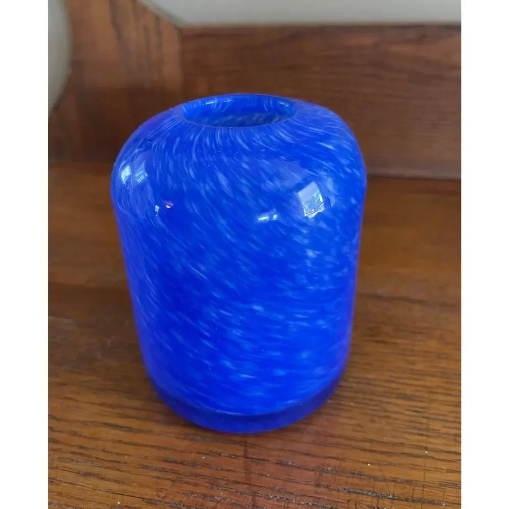 Art Glass Cobalt Blue & White Swirl Small Vase 4